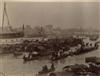 (CHINA) Suite of 9 scarce Chinese photographs of street scenes, exotic locations, and a bustling river view,